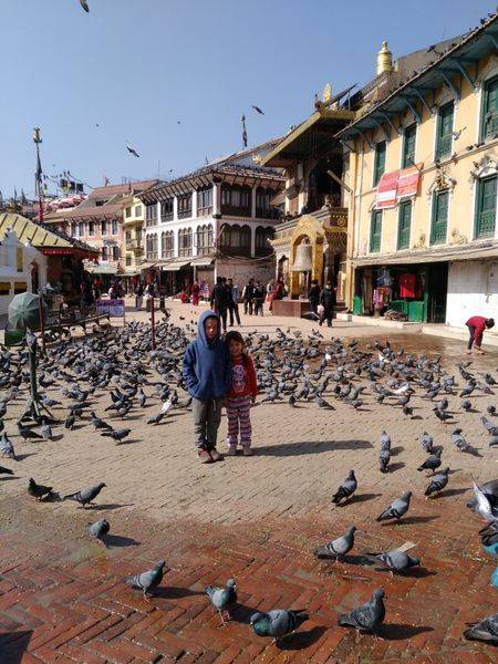 Riksja in Oud Kathmandu en de aapjes van Swayumbunath